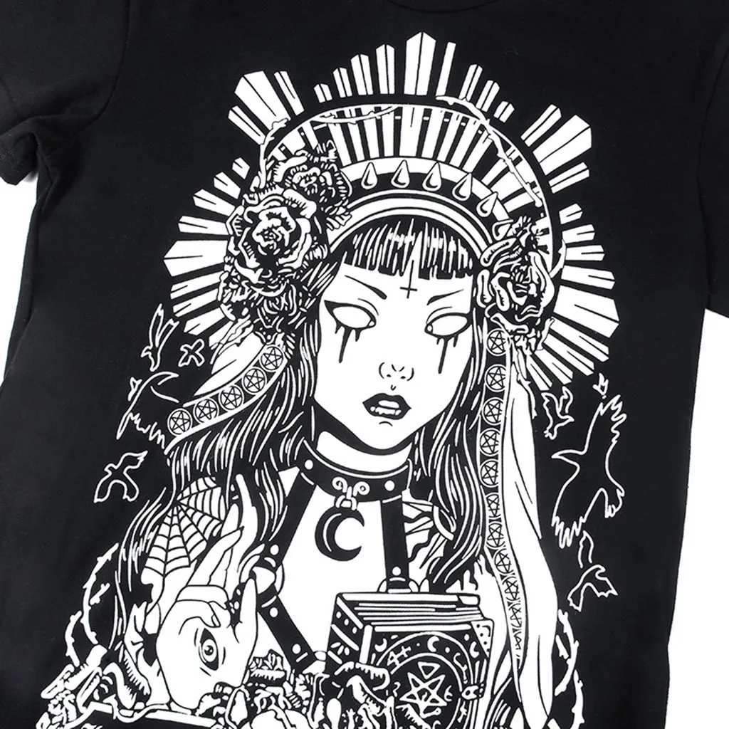 Goth Dark Grunge черные футболки с принтом Готический свободный Панк Harajuku уличная летняя футболка женская модная Эстетическая футболка