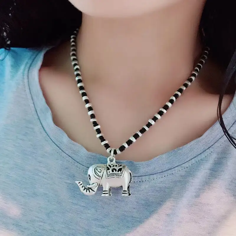 

Vintage Ancient Silver Elephant Pendant Necklace Women Jewelry Trendy Ethnic Necklace For Girls Silver Accessories Princess Gift