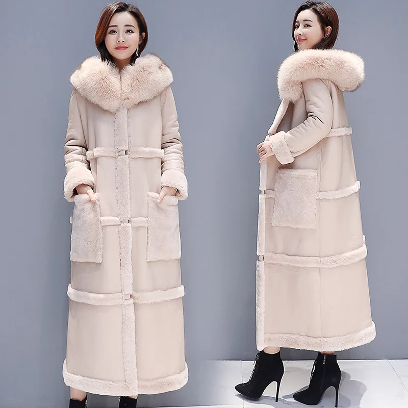 

Cross Border WOMEN'S Dress Trend of Fashion Fur Thick Warm Large Size Coat Winter over-the-Knee Long-Style Overcoat