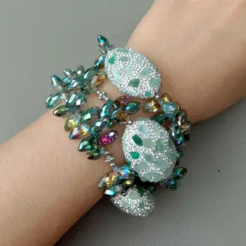 

8'' Pave Aventurine Chips Beads 3 Rows Green Crystal Bracelet