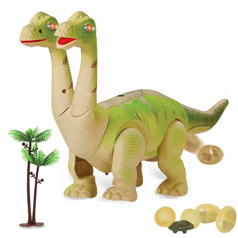 

Large Size Double Headed Brachiosaurus Children Electric Walk Lay Eggs Dinosaur Toy Animal Model