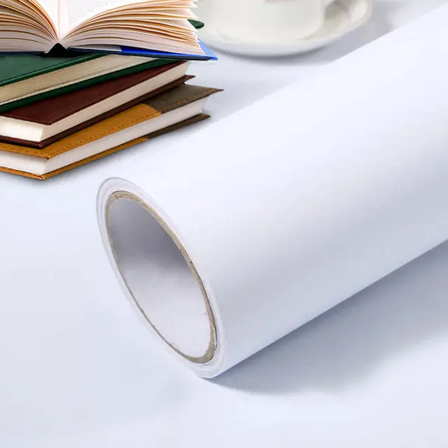 Shiny White Self-Adhesive Peel & Stick in Rolls Waterproof Wallpaper Furniture Films PVC Oil-proof Wall Stickers Kitchen Cabinet Matt Pure White