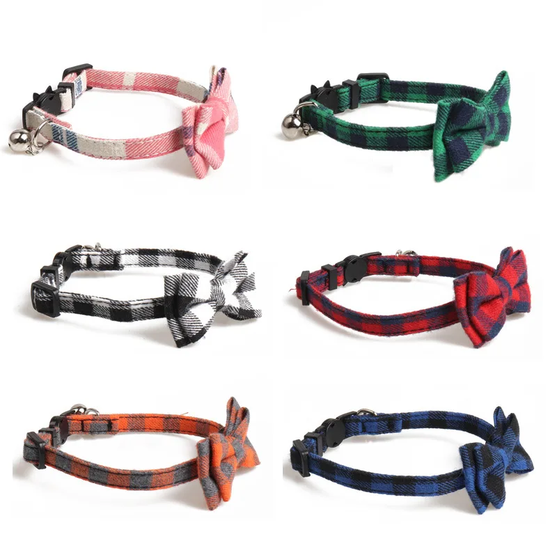 

Petare New pet collars British check bow cat collars button with bell dog collars pet accessories