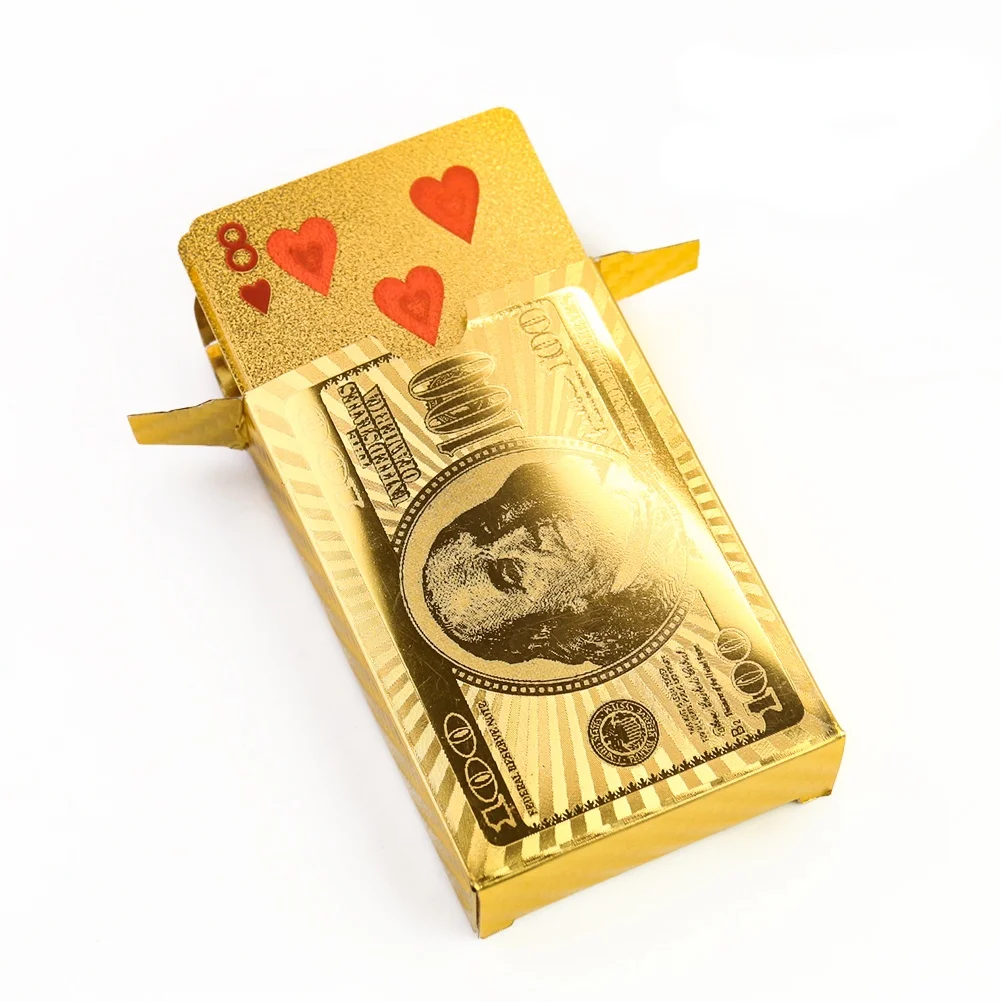 

Gold Foil Plated Dollar Poker Card Games Playing Cards Plastic Magic Card Waterproof Collection Gift Gambling Board Game Party