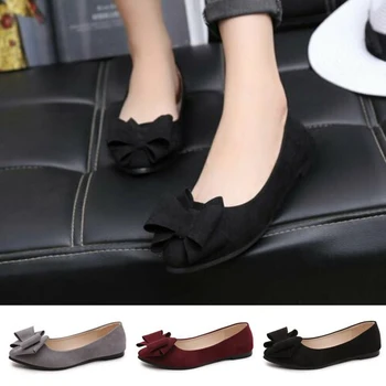 

NIS Women Ballet Bowknot Flat Cotton Lined Pointed Toe Loafers Dress Walk Boat Shoes Slip on Flats Comfort Casual Shoes