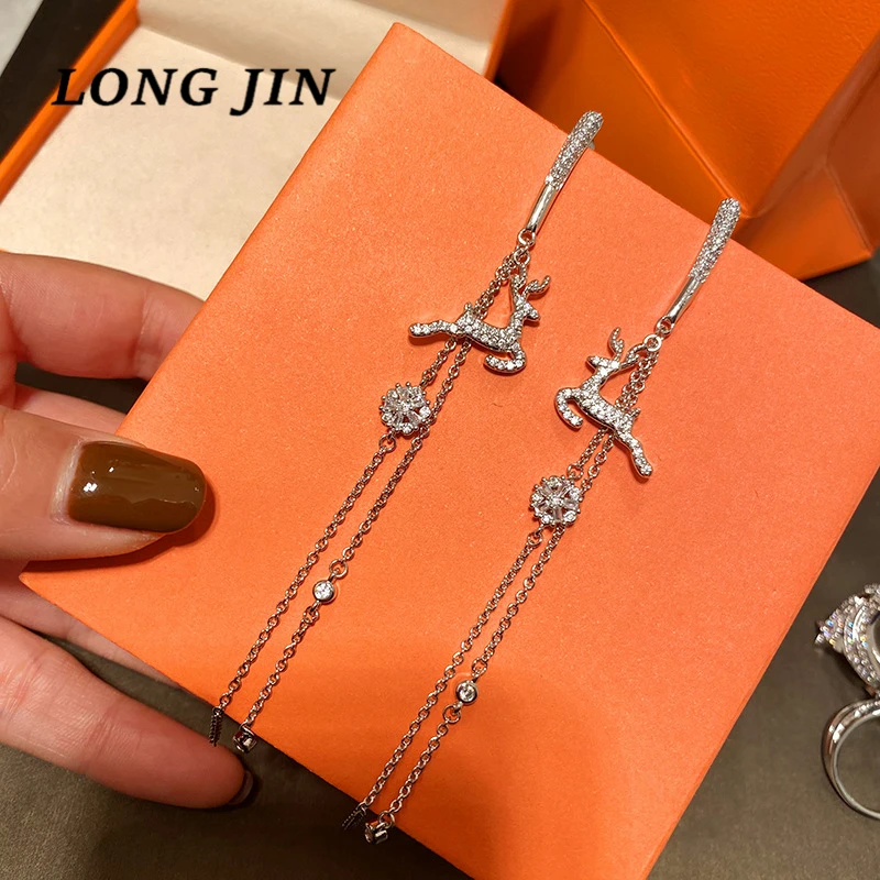 

Small Elk Earrings Chain Tassel Female Earrings Temperament Snowflake Small Deer Mid-Length Earrings Holiday Gift Jewelry 