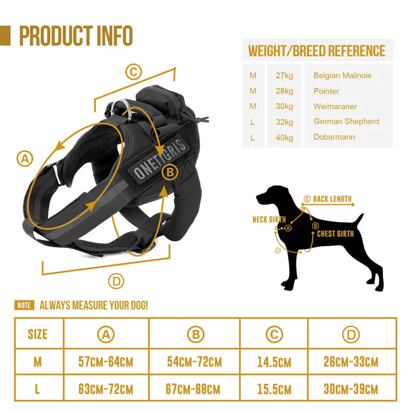 OneTigris тактический жилет для дрессировки собак с ремнем для собак с сумкой для какашек, служебный жилет для собак с петлей по бокам для удостоверения личности