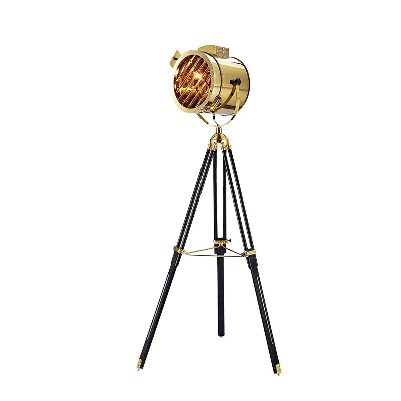 Post Modern searchlight Floor Light tripod base gold chrome lampshade metal Creative Nightstand lamp E27 led bulb free shipping