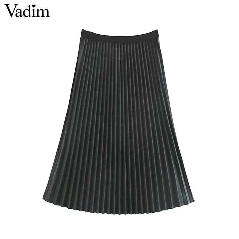 Vadim, Женская Базовая плотная плиссированная юбка, эластичная талия, винно-красный, черный цвет, миди юбки, женские повседневные юбки до середины икры, BA848