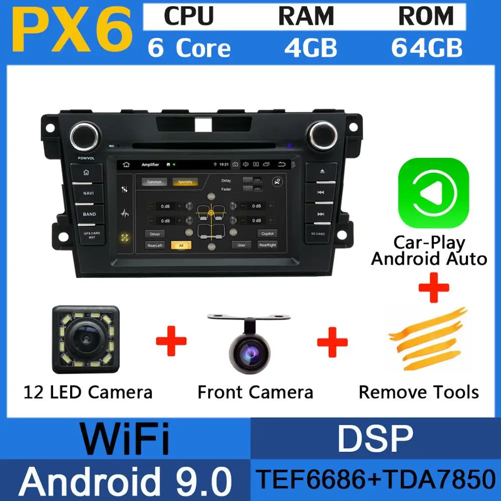 Octa Core, 4 Гб+ 64G Android 9,0 5 USB Порты и разъёмы Автомобильный DVD плеер для Mazda CX-7 CX7 CX 7 2007 2008 2009 2010 2011 2012 2013 автомобиля - Цвет: PX6-CarPlay