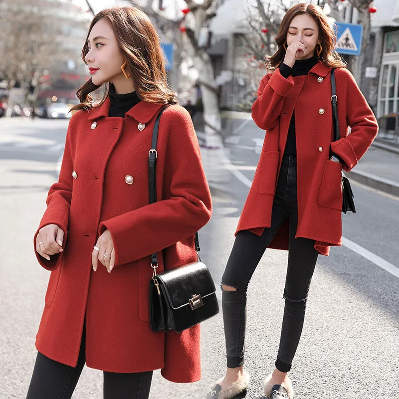 Oversized Single Breasted Pockets Coats for Women Autumn Winter Korean Fashion Woolen Coats black puffer coat with hood