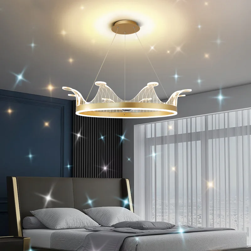 Modern Crown Led Chandelier Light Luxury Simple Bedroom Living Room Dining Room Creative Personality Ring New Decorative Lights