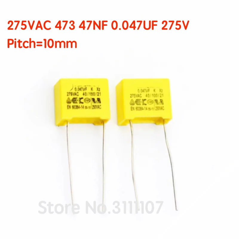 10PCS/LOT  275VAC 473 0.047UF 275V Pitch 10mm Safety Capacitor  Polypropylene Film Capacitor Capacitance 10pcs 275vac x2 series 0 47uf 470nf spacing 10mm 15mm 22 5mm 0 47uf275vac polypropylene film capacitor 0 01uf 2 2uf