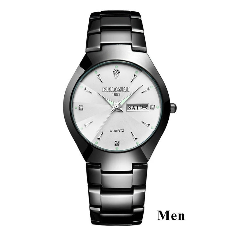 Men Black White Парные часы Топ качество Вольфрамовая сталь черные наручные часы для мужчин и женщин браслет женские часы Reloj Hombre Lover Saat - Цвет: Men Black White
