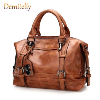 

New Vintage Boston Oil Wax Leather Luxury Handbags Designer Shoulder Bag Female Postman Tote Bolsos Mujer Women Messenger Bags