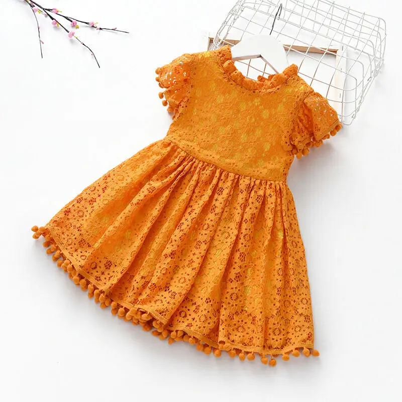 W23-orange Новинка года; летнее платье для девочек Детская куртка большого размера кружевное платье с короткими рукавами летнее платье принцессы для маленьких девочек - Цвет: W23-orange