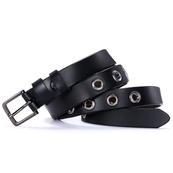 

2018 New Fashion 2.4cm Width big size full eyelet Genuine leather belt woman vintage Cow skin belts women Top quality strap