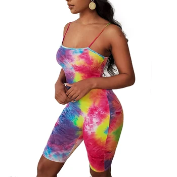 

Women's Tie-dye Playsuit Suspender Jumpsuit High Waist Shorts Summer Slimming Jumpsuit One Piece Overalls Womens Playsuits