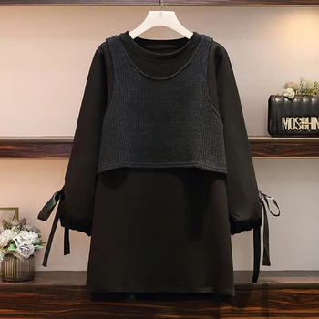 

Plus Size Autumn Stripes Spliced Dress Women 2019 New Long Sleeve Long Dresses Casual O-Neck Natural Waist Straight Clothing 5XL