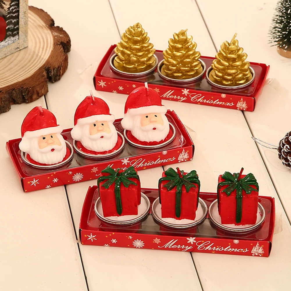

Home Christmas Decor Christmas Santa Snowman Handmade Smokeless Candle Tea Light Flickering Christmas Celebration 3PCS/set