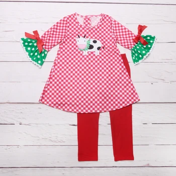 

Wholesale Girl Clothing Cow Pattern Baby Kids Outfits Print Boutique Cotton Clothing Sets