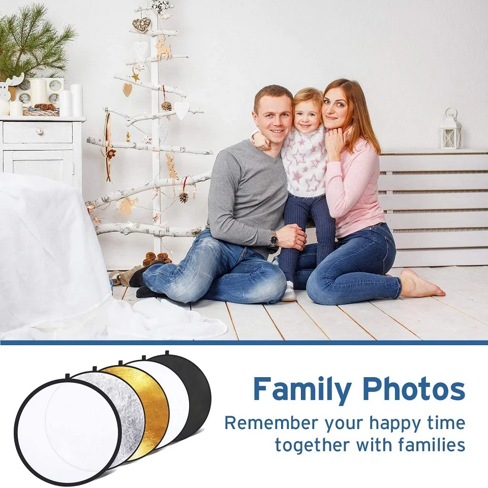 Reflector redondo para fotografía, difusor de luz portátil plegable 5 en 1, 24 pulgadas, 60cm, multicolor, negro plateado - Imagen 5
