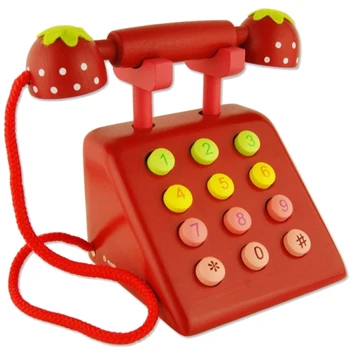 

Children Simulation Wooden Telephone Pretend Play Early Educational Toy With Strawberry Pattern Kids Pretend Play Toy - Red Pink