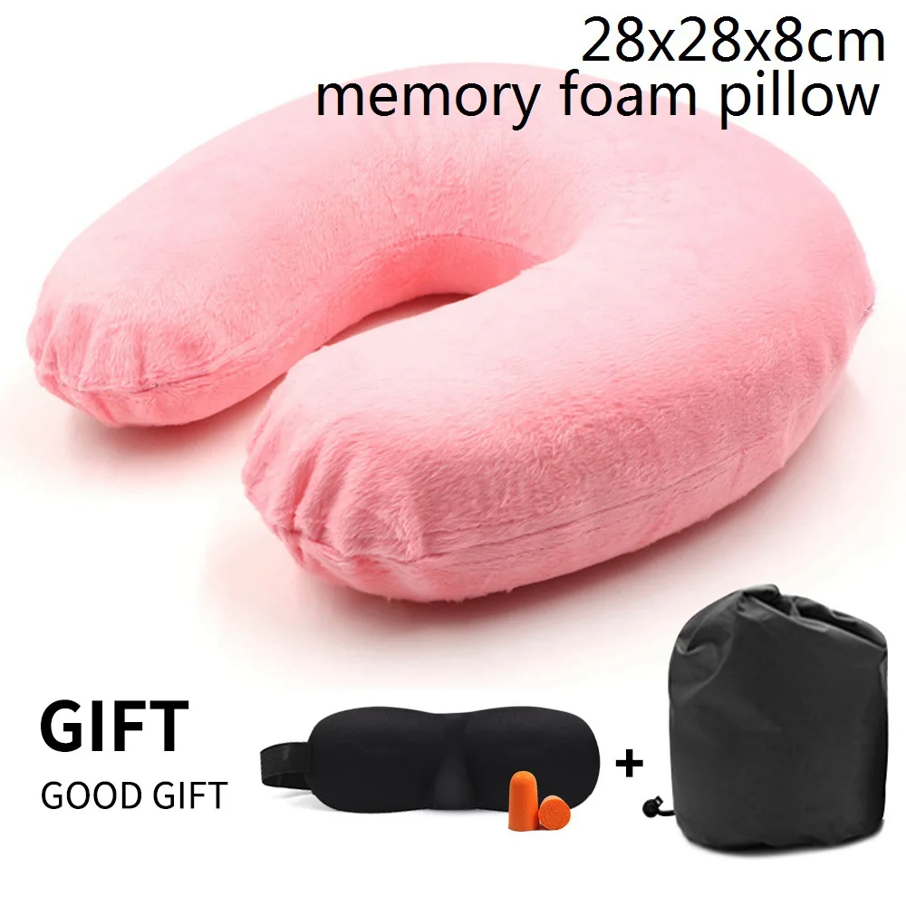 B-pink Подушка из пены с эффектом памяти, u-образные подушки для шеи, для самолета, поддержка шеи, аксессуары для путешествий, 4 цвета, удобные подушки для сна, дома - Цвет: B-pink