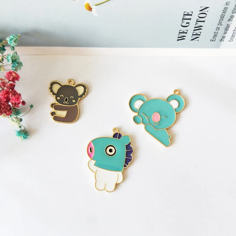 10pcs Cartoon Lovely Animals Enamel Alloy Charms Koala Bear Hippo Pendants Dangles DIY Earring Keychain Jewelry Accessory FX170