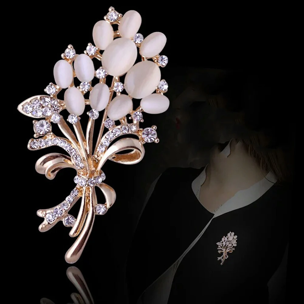 Fashionable Opal Stone Flower Brooch Pin Garment Accessories Birthday Gift Women Rhinestone Brooch Pin flower brooch pin brooches clothing brooch art brooches metal brooches