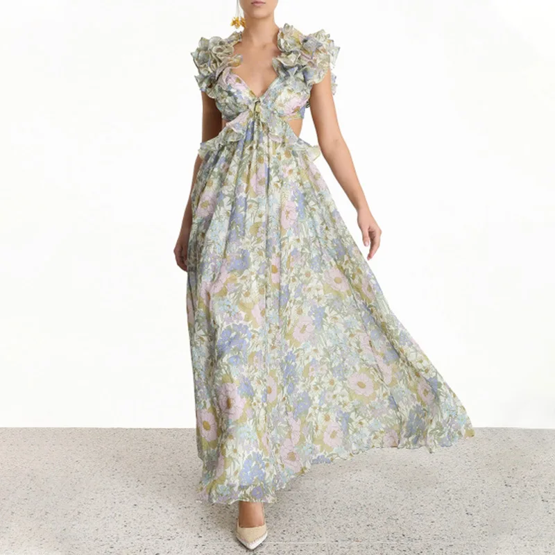 COLOREE, подиумное дизайнерское женское длинное платье, богемский отдых, цветочный принт, макси платье для женщин, новая мода, Vestidos