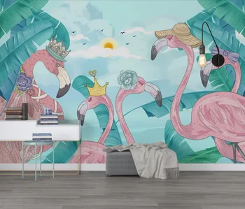

CJSIR Custom Wallpaper Home Decor Mural Fresh Tropical Plants Flamingo TV Background Wall Living Room Bedroom 3d Wallpaper