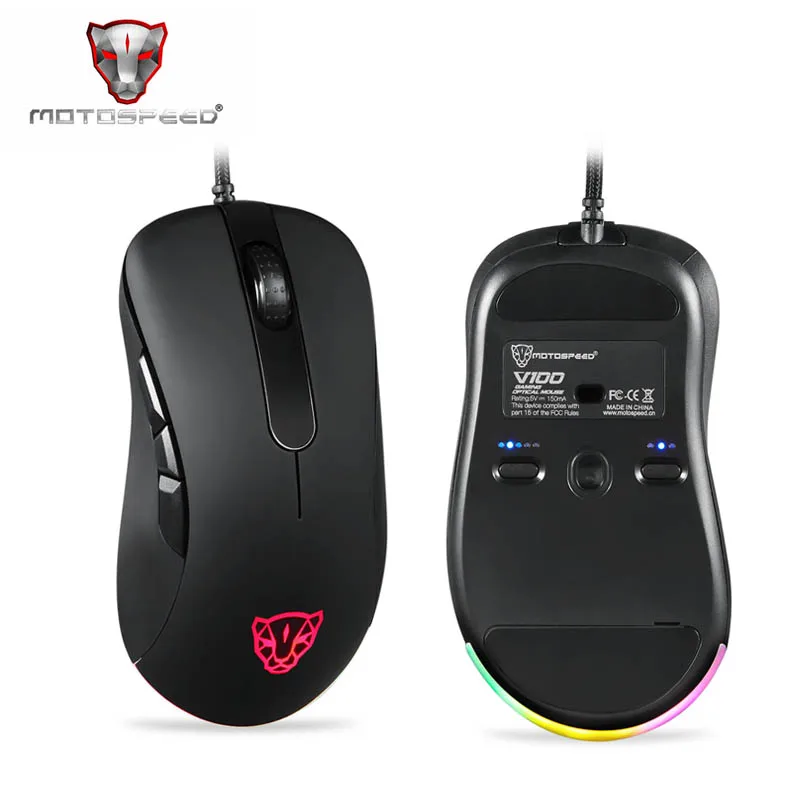 Pаспродажа Оригинальный Motospeed V100 профессиональная Проводная оптическая игровая мышь RGB светильник Esport игровая компьютерная мышь USB 6200 dpi для ПК ноутбук...
