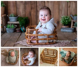 Accessoires de photographie de nouveau né en noix de coco, panier tissé rétro fait à la main, chaise de fond de lit de Studio pour séance Photo de bébé 