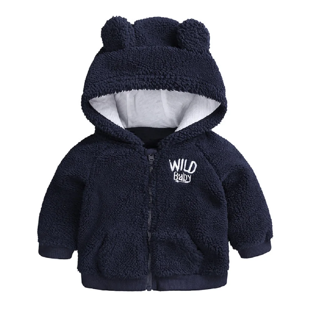 Navy Blue Флисовая Куртка с кроликом для маленьких мальчиков; зимняя верхняя одежда с капюшоном на молнии; кардиган для маленьких девочек; свитер; теплый плотный Снежный комбинезон для малышей - Цвет: Navy Blue