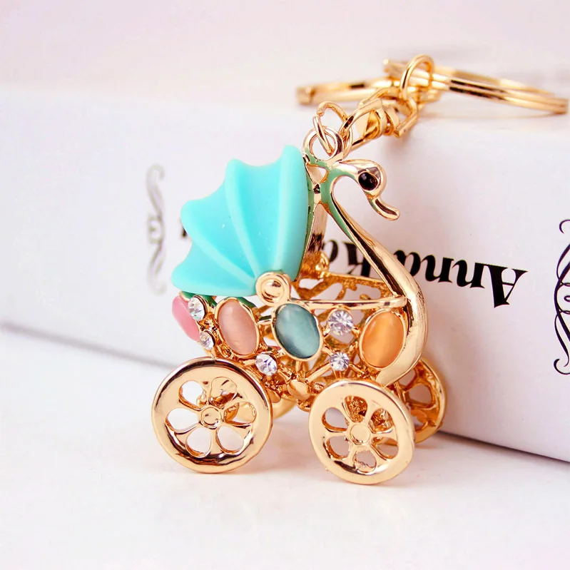 Creative Cute Baby Carriage Modeling Key Chain Swan Women's Bag Accessories Metal Pendant Ring Craft Small Gift | Украшения и
