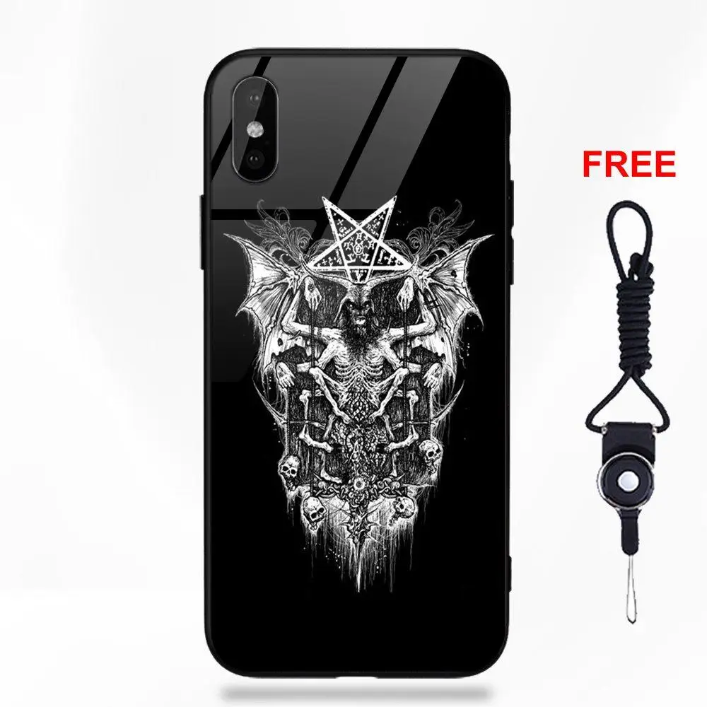 as picture Мягкий ТПУ чехол+ чехол для телефона из закаленного стекла для Apple iPhone 5 5C 5S SE 6 6S 7 8 Plus X XS Max XR сатана пентаграмма оккультная злая логотип - Цвет: as picture
