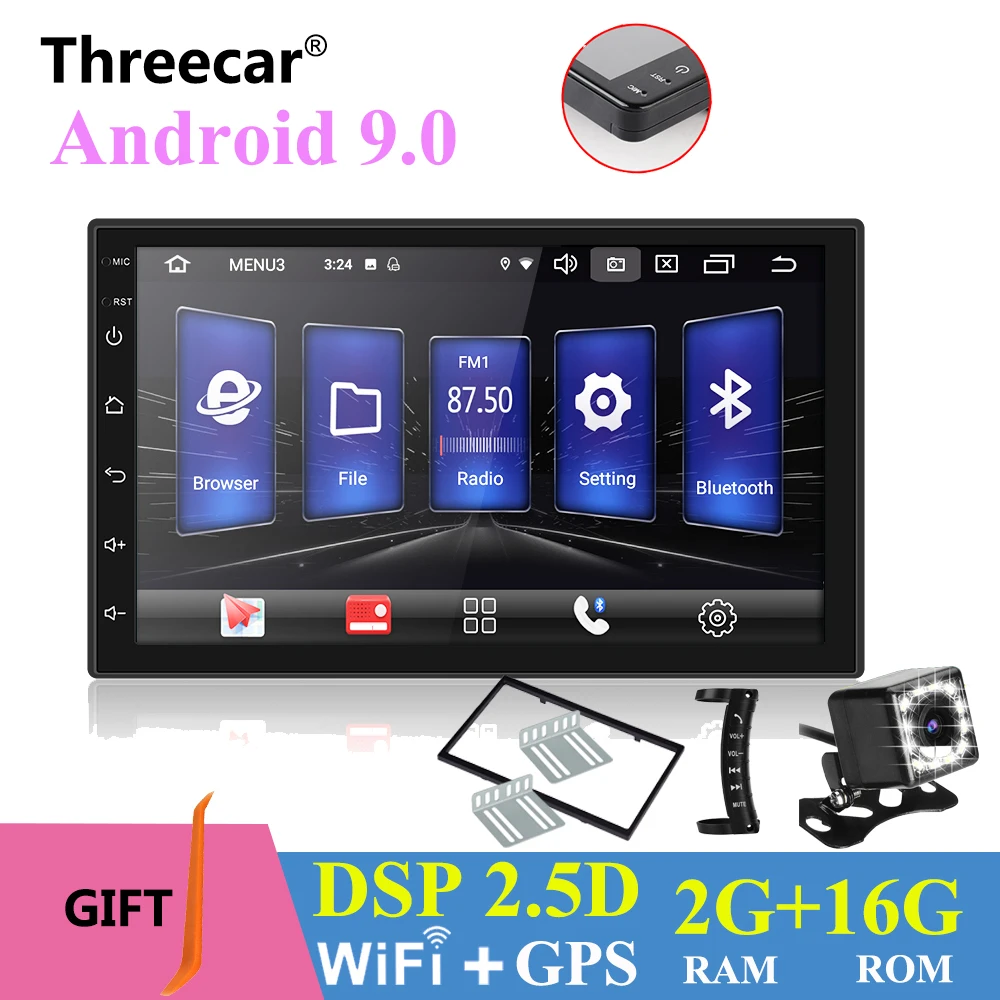 

Android 9.0 2G+16G Universal 2 Din Car Radio GPS Navigation Bluetooth 2.5D IPS Wifi DSP Car Audio Stereo FM USB MP5 Multimedia