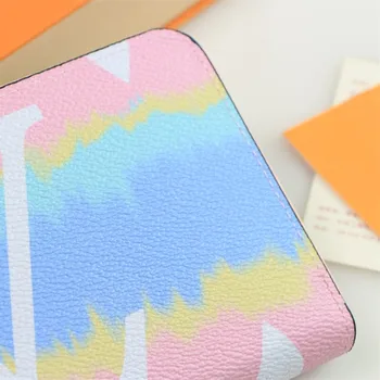 

Women's Designer Tie-dye Print Leather Long Zip Clutch Wallet Large Capacity Long Card Holder Organizer Ladies Purse Dust Bag