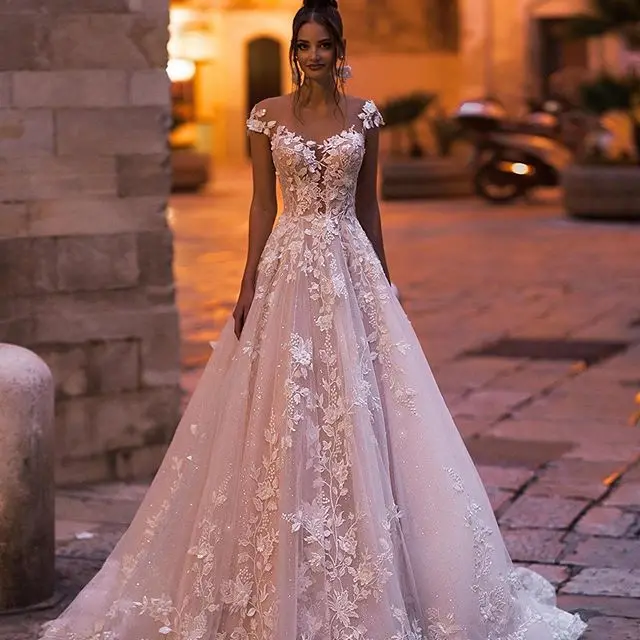 Vivian's bridal ins Горячая Цветочная печать свадебное платье Элегантное двойное v-образным вырезом с коротким шлейфом Бохо Хрустальная пряжа роскошное свадебное платье