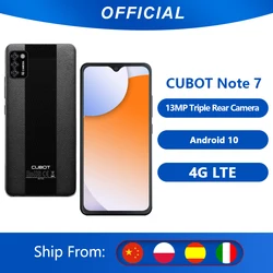 Cubot Note 7 смартфон AI тройные камеры 13МП 5,5 дюйм экран капли воды 3100 мАч 4G LTE Сети Google Android 10 две sim-карты мобильный телефон 2ГБ RAM+16ГБ ROM Поддержка Распо...