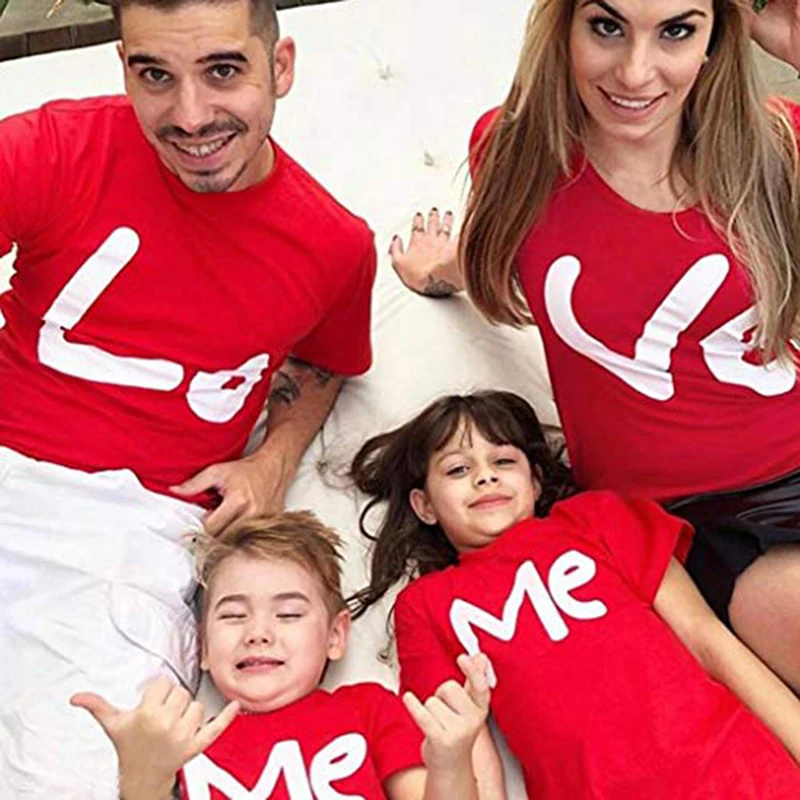 Family Tshirts Outfits Kids ME And 1PC Parents VE LO Valentines-Day Reds