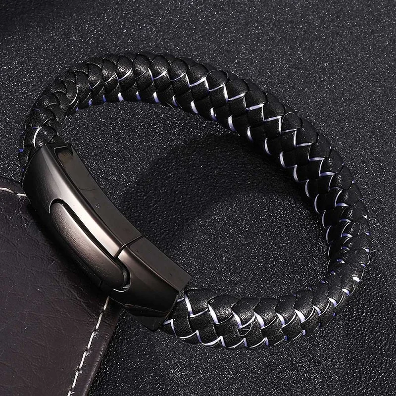 Модный черный белый кожаный плетеный браслет мужские ювелирные изделия из