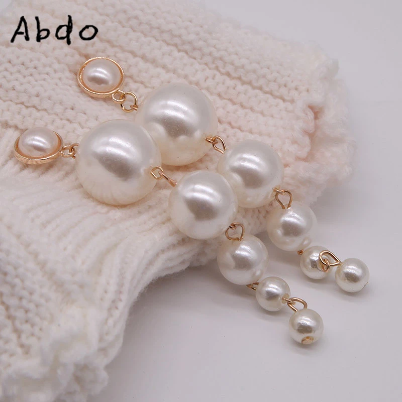 

Abdo 2019 New Trendy Elegant Created Big Simulated Pearl Long Earrings Pearls Drop Earrings For Wedding Party Gift Wholesale