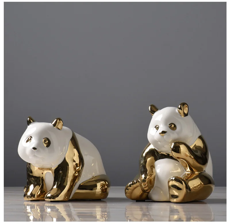Скандинавская золотая статуя панды, Керамическая скульптура панды, миниатюрная модель ручной работы, статуэтки, украшение дома, аксессуары для гостиной