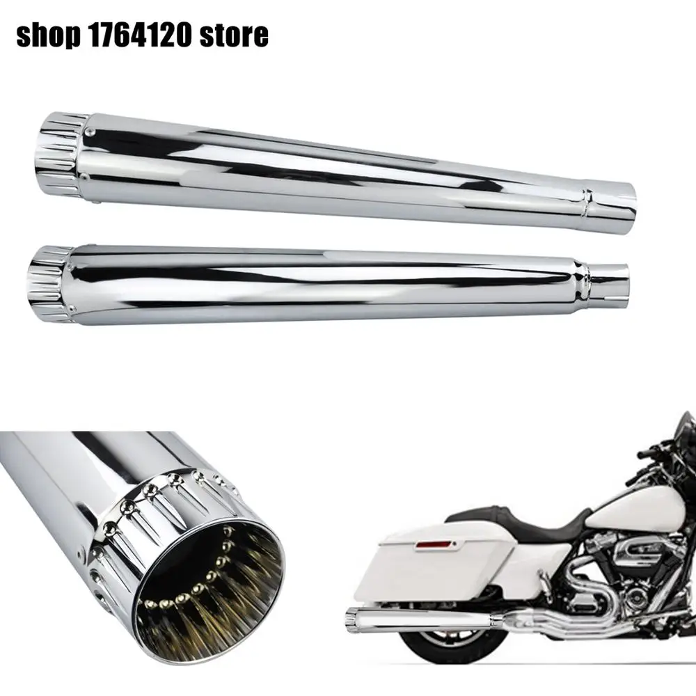 Megaphone Slip-On Mufflers Exhaust Pipes Chrome Exhaust Pipes For Harley Touring Models Road King Electra Glide 2017-2020 Megaphone Slip-On Mufflers Exhaust Pipes Chrome Exhaust Pipes For Harley Touring Models Road King Electra Glide 2017-2020