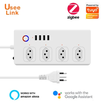 

Zigbee Smart Power Strip Brazil plug,UseeLink Smart Power Bar Multiple Outlet Extension Cord with 4 USB and 4 AC Plugs by Tuya