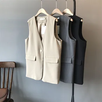 

Fashion Single Button Vests For Women Sleeveless Loose Waistcoat High Quality Casual Cardigan Female Elegant Vest Jacket Autumn