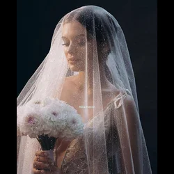 B65 Bling Bridal Veils Sparkly Champagne Wedding Veil  One Layer Sequined Beads Bridal Accessories Soft Single Tier Bridal Veil