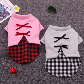 

YooLook Lattice Dogs Clothes 2020 Sweet Bow Dogs Clothes for Small Medium Dog Winter Pet Clothes Sweater Warm Ropa Para Perros